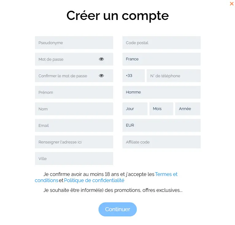 Processus d'inscription FLUSH CASINO